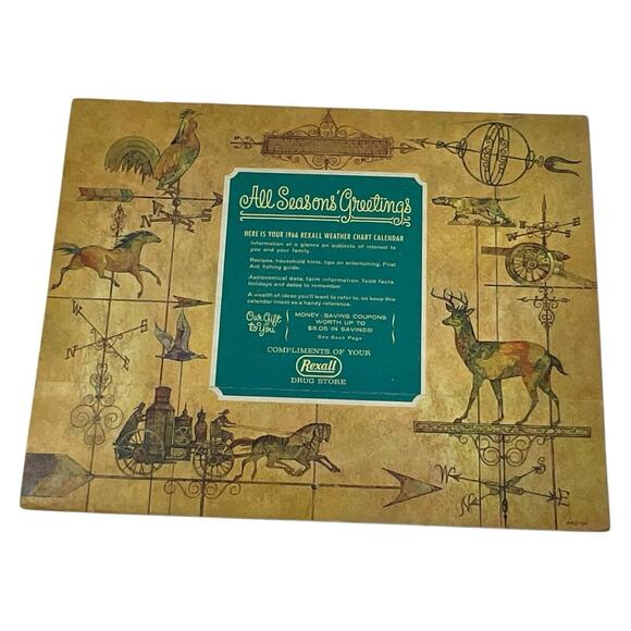 Vintage 1966 Rexall Drug Store Advertising Calendar Weather Chart 1966 Pharmacy - Picture 2 of 6